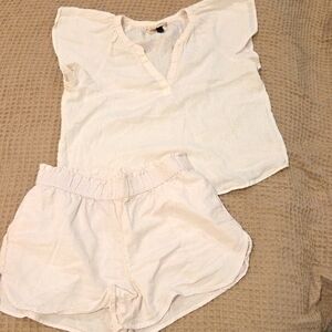 White Linen Short And Matching Top - Small